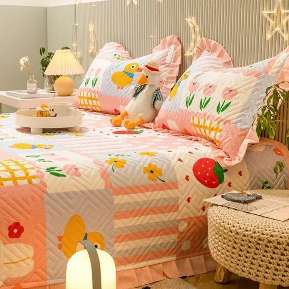 Rabbits Strawberry Bedding Set | Quilt Bedsheet Pillowcase Kid Room Bedroom #776